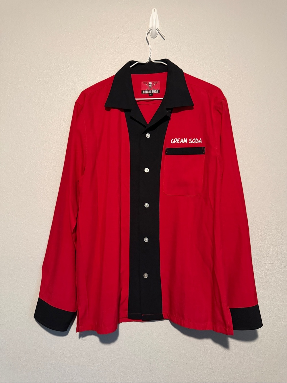 Cream Soda Mens Red Black Rockabilly Japan Long Sleeve Button-Up Shirt L Pockets